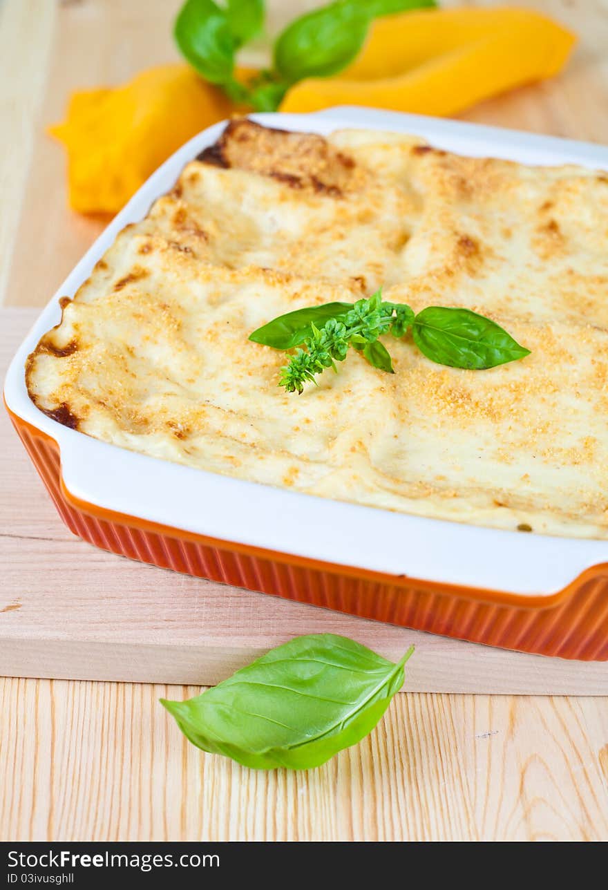 Closeup shot of lasagna bolognese