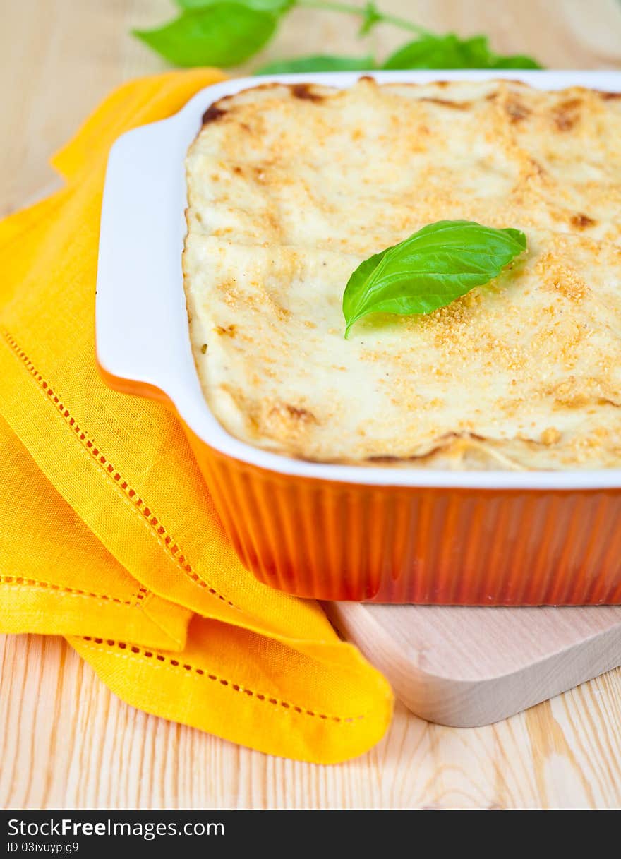 Closeup shot of lasagna bolognese