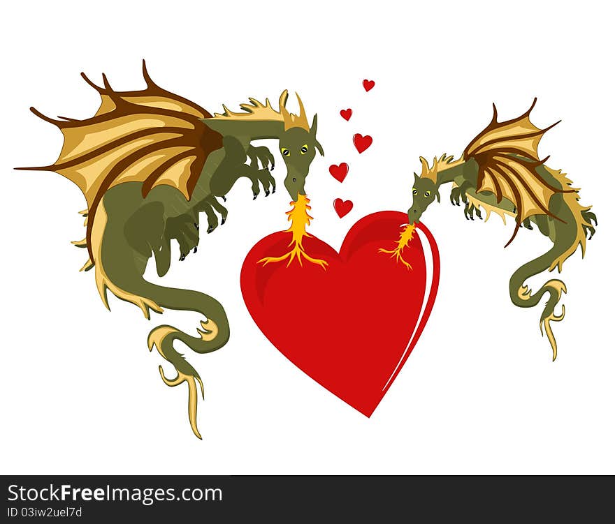 Two dragons heating up the heart with their flames of romance. Two dragons heating up the heart with their flames of romance..