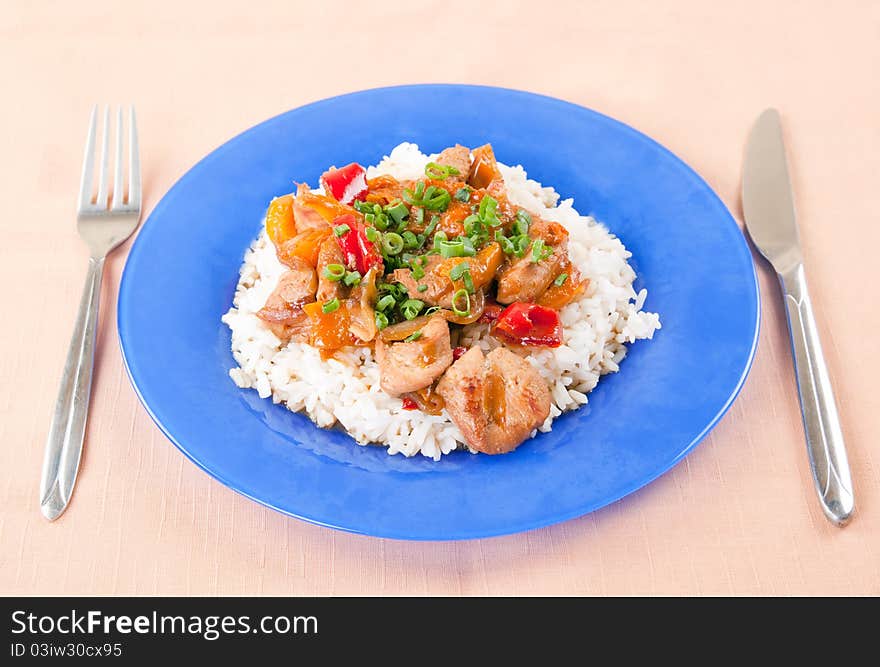 Grilled Meat With Vegetables And Rice