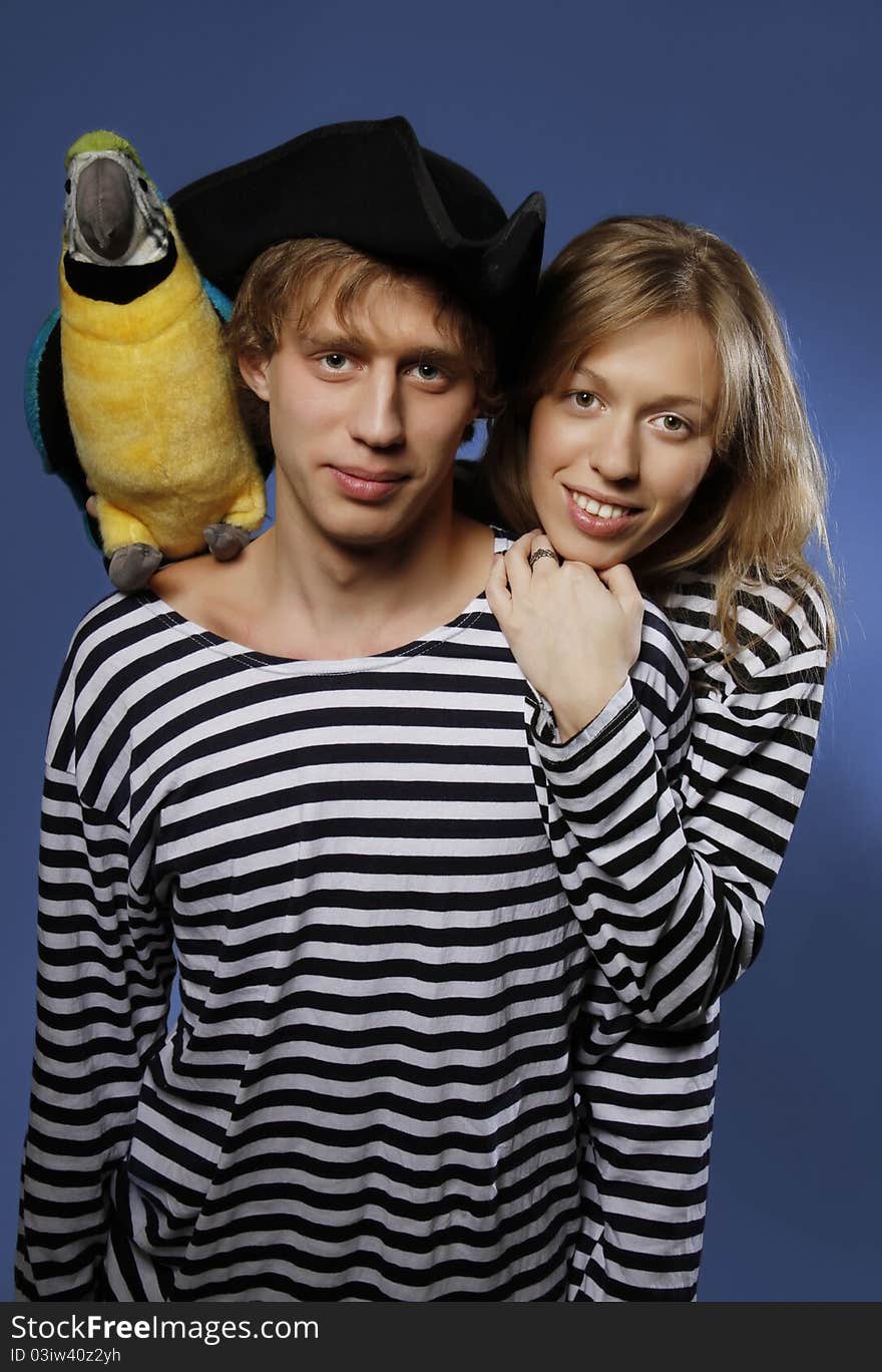 Couple Of Sailors With Parrot