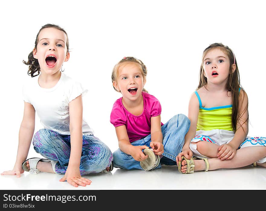 Cute little girls isolated on white background