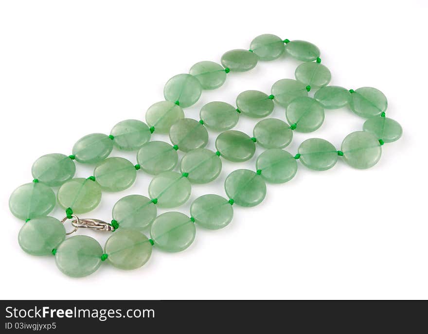 Nephrite necklace isolated on a white background