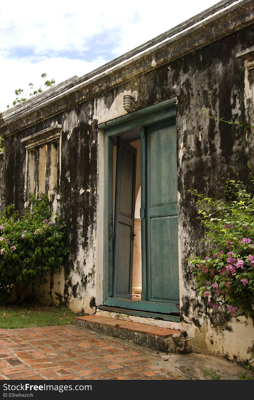 Old wooden door from the royal observatory on Khao Wang hill