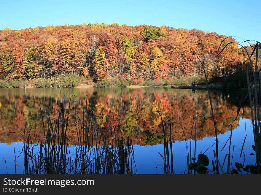 Fall colors bounce off lake. Fall colors bounce off lake