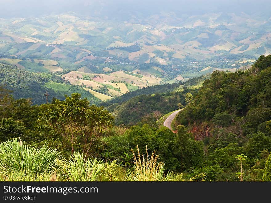 Curve road along big mountain in Thailand