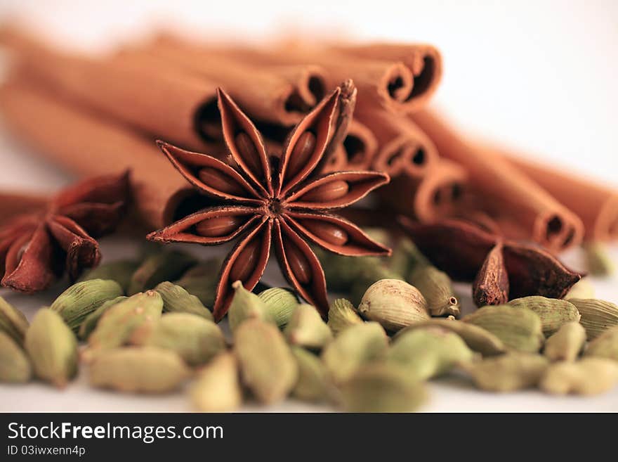 Aromatic spices isolated on a white background