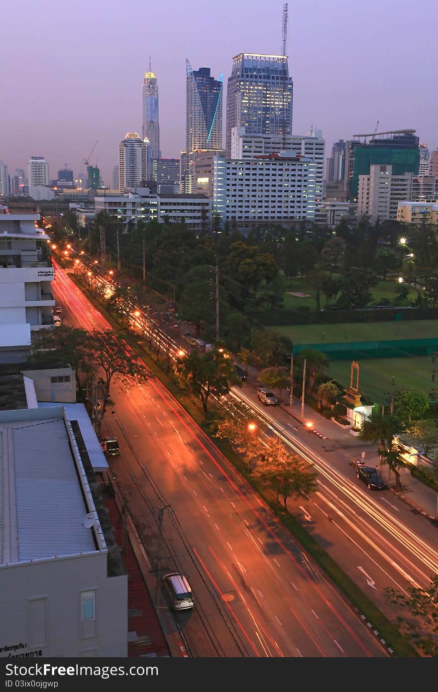 Light Trail to Bangkok skyscraper in Business Zone. Light Trail to Bangkok skyscraper in Business Zone