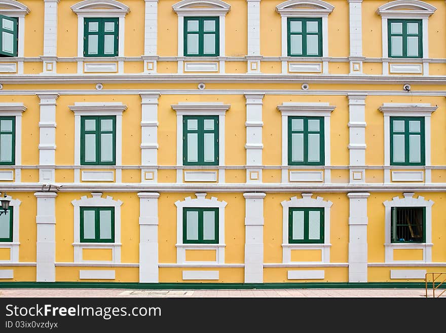 Green window of retro Yellow building pattern. Green window of retro Yellow building pattern