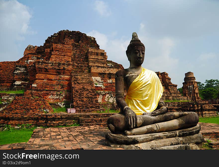 Buddha in ruin temple ,Ayutthaya Thailand