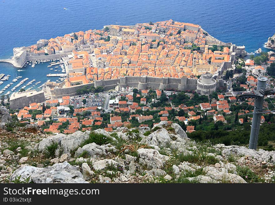 The view of red rooftops of Dubrovnik