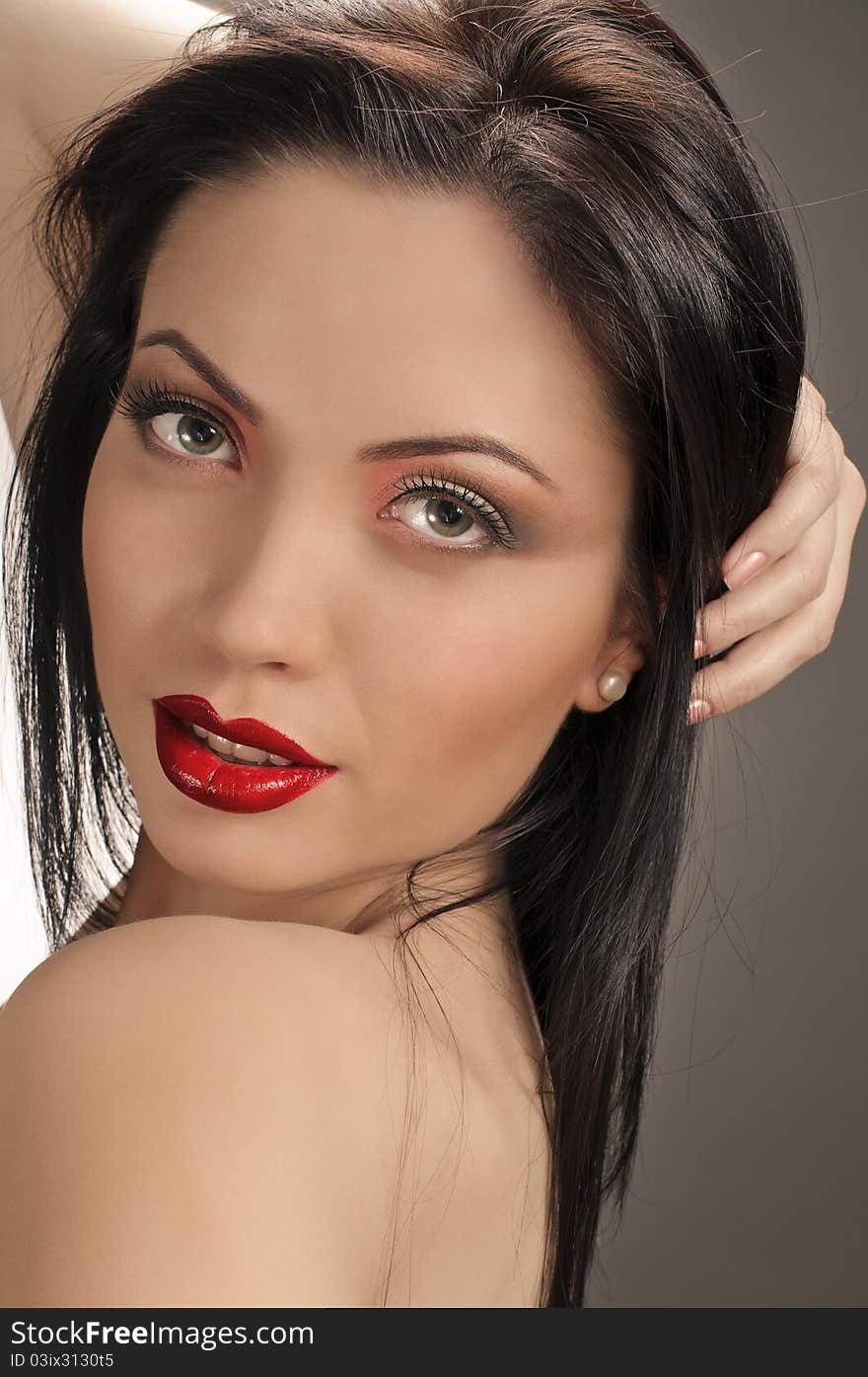 Portrait of beautiful brunette girl with beautiful red lips. Portrait of beautiful brunette girl with beautiful red lips