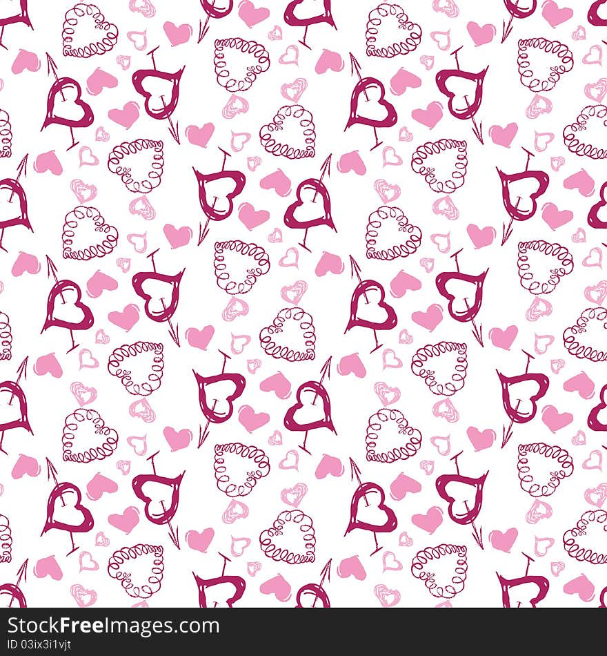 Seamless Vector Background With Hand-drawn Hearts