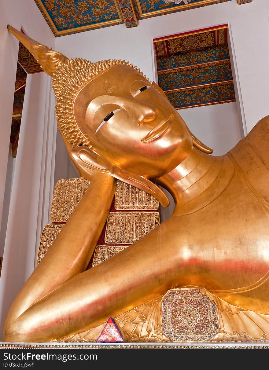 Reclining Buddha in thai temple bangko