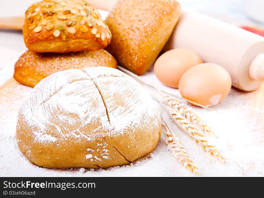 Dough for homemade bread with bun