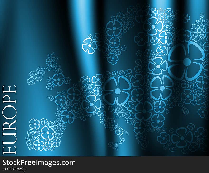 Europe wavy background - blue with flowers. Europe wavy background - blue with flowers