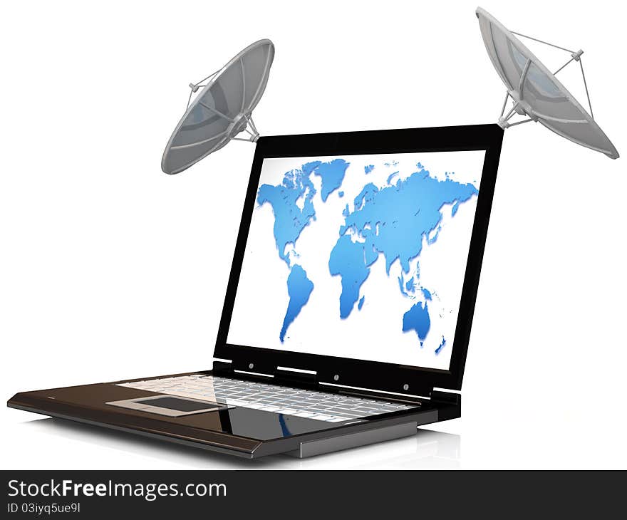 Global communication concept. Laptop and satellite.