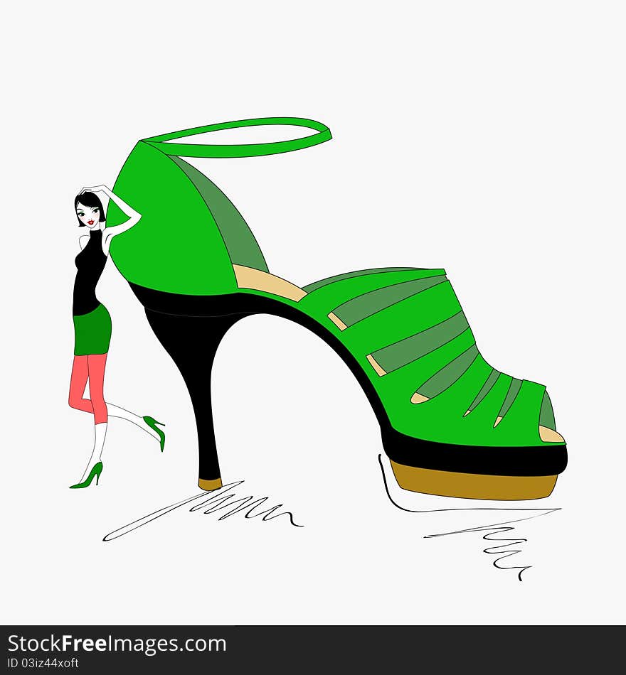 Vector Illustration of funky beautiful girl with cool Smart Shoe