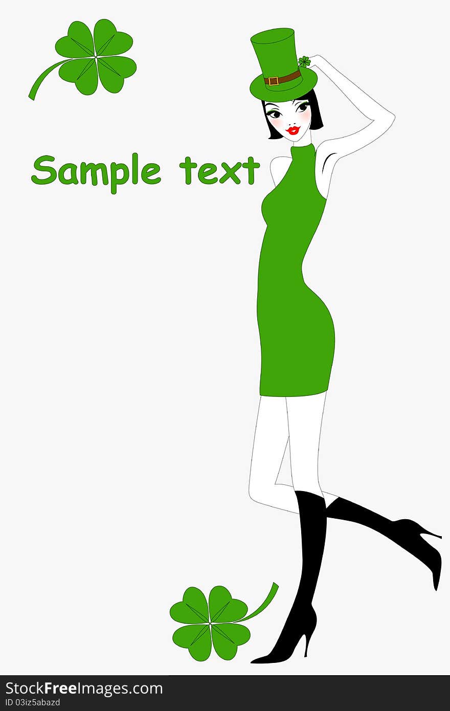 Vector illustration of funky St.Patrick's Day gteeeting card with beautiful girl