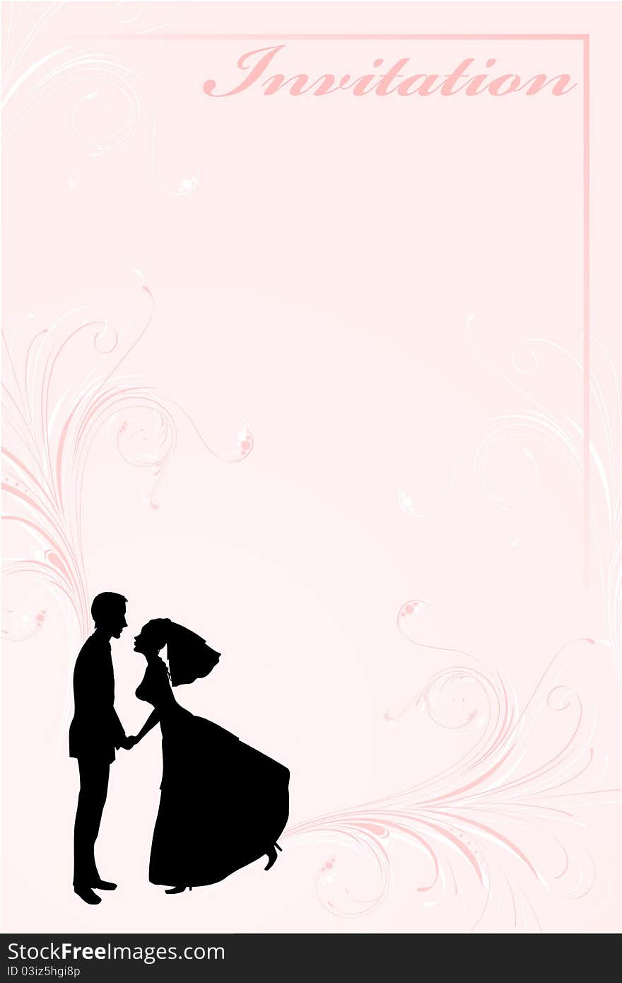 Vector Illustration of funky wedding invitation with funny bride and groom