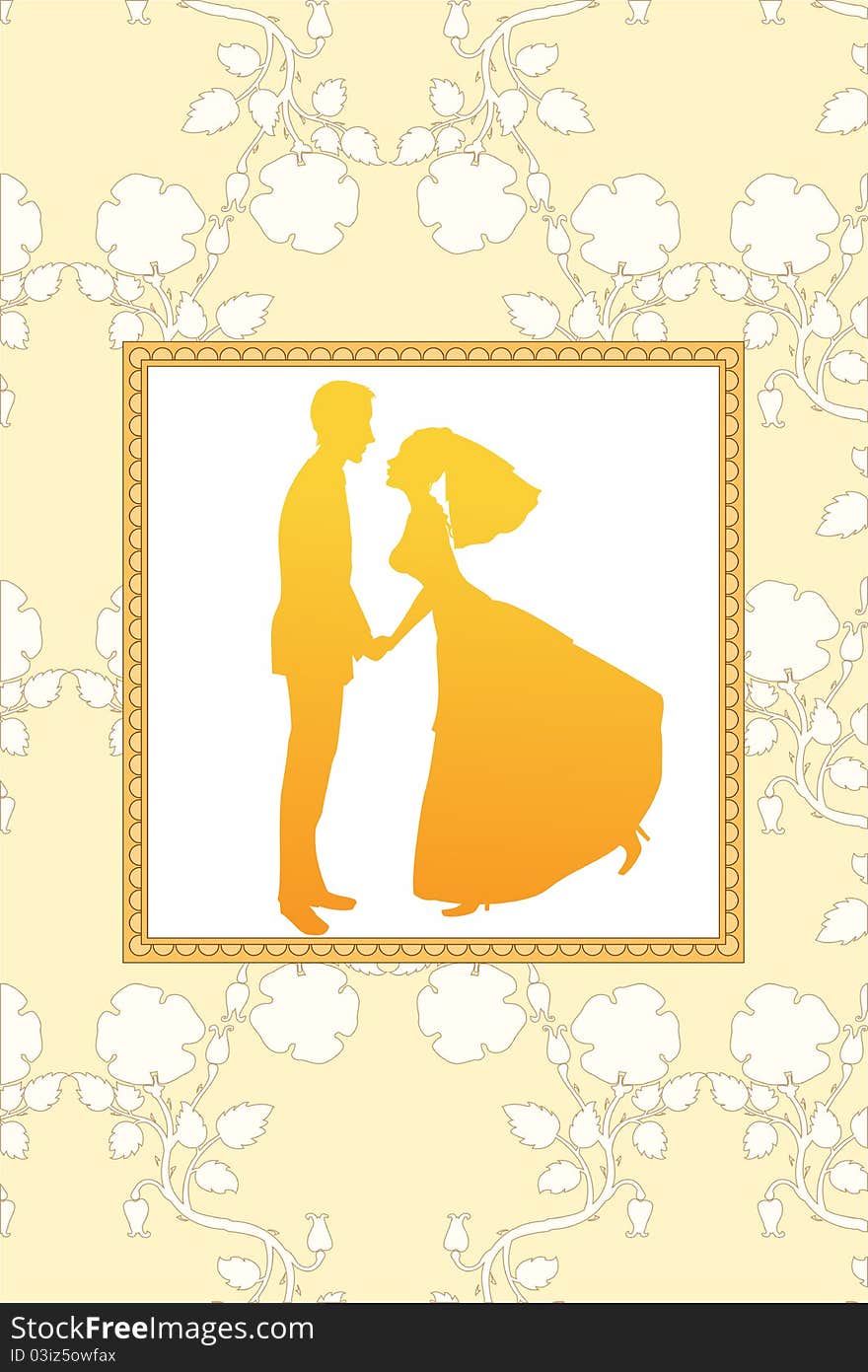 Vector Illustration of funky wedding invitation with funny bride and groom