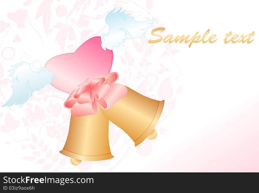 Vector Illustration of beautiful classic wedding invitation decorated with bells and heart shape.