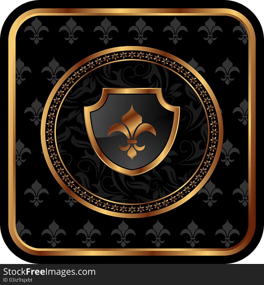 Illustration golden frame with shield - vector