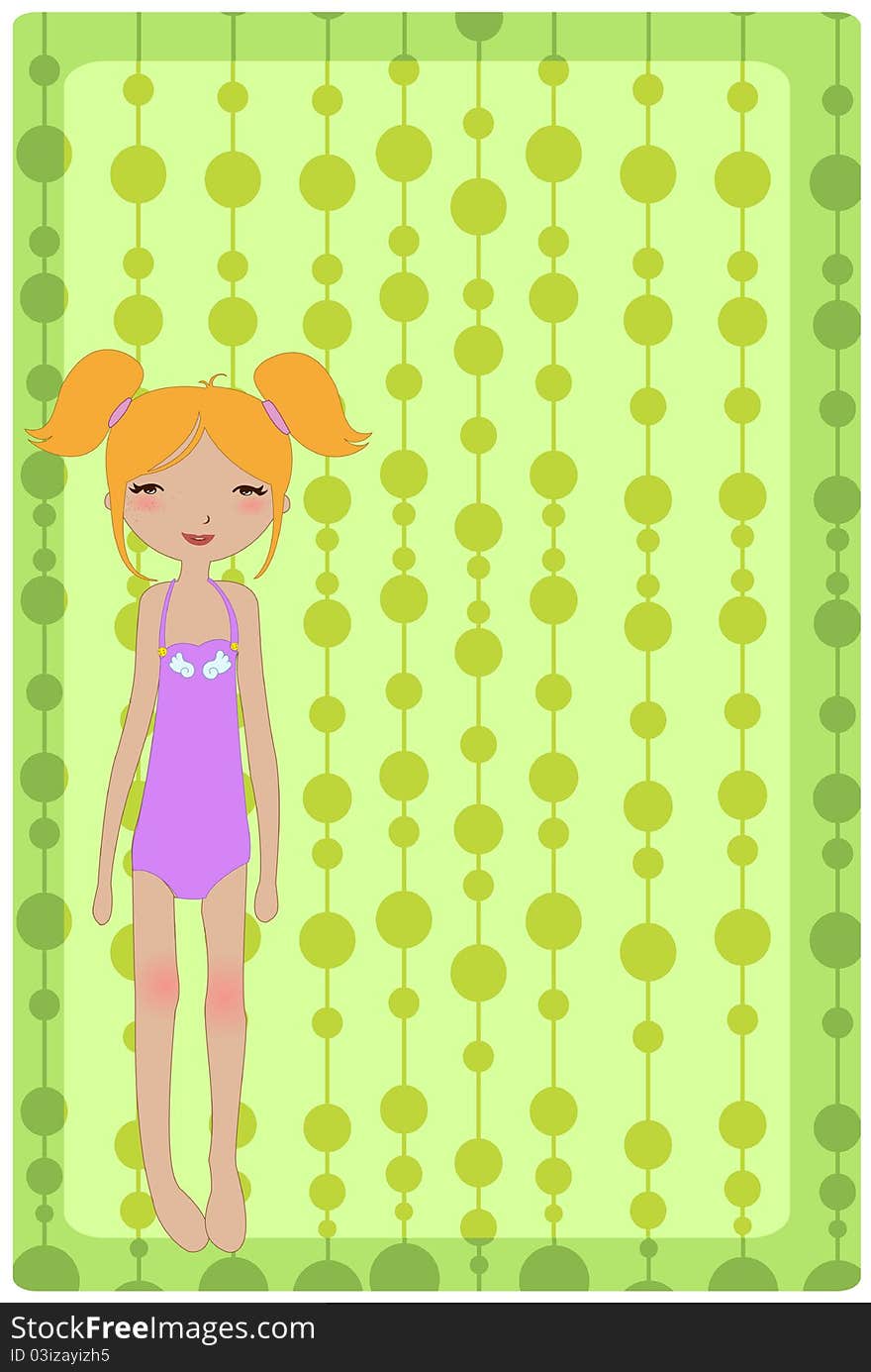 Vector Illustration of beautiful summer background decorated with pretty little girl