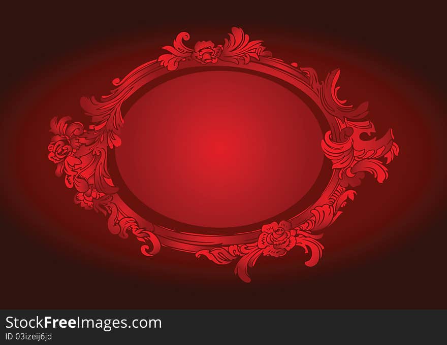 Deep red background with decor floral frame