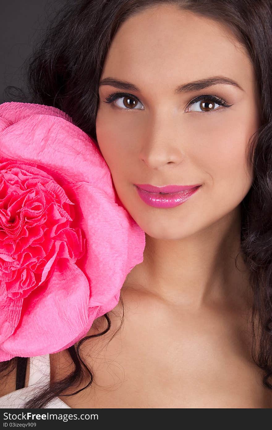 young woman with pink lipstick isolated on black. young woman with pink lipstick isolated on black