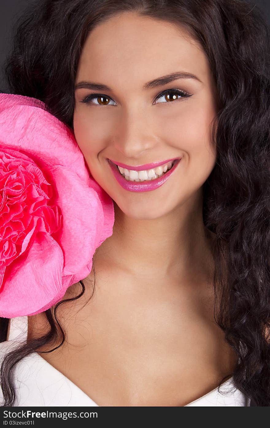 young woman with pink lipstick isolated on black. young woman with pink lipstick isolated on black