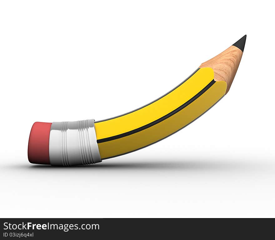 Bent pencil on white background- This is a 3d render illustration