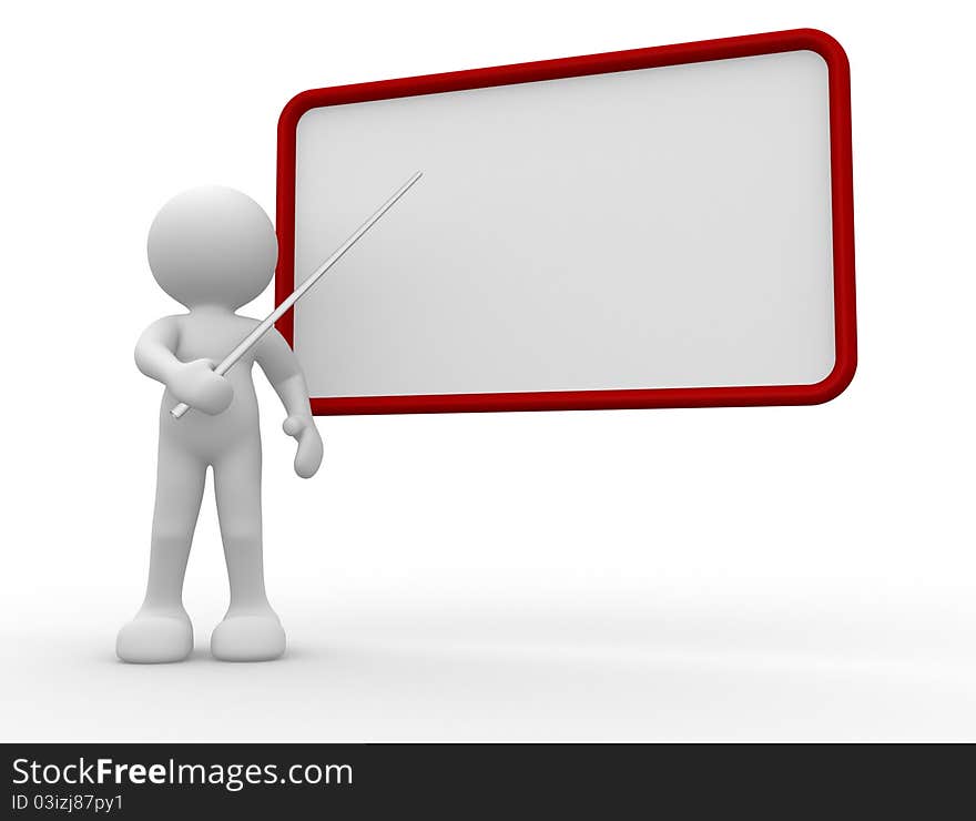 3d people - human character pointing on backboard - This is a 3d render illustration