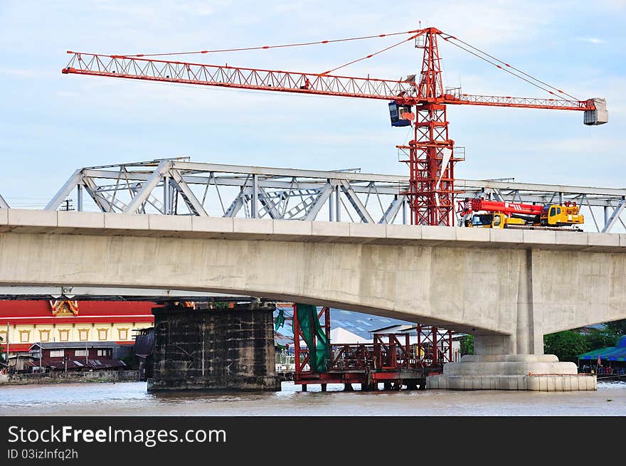 Construction of an elevated commuter train rail platform in thailand. Construction of an elevated commuter train rail platform in thailand.