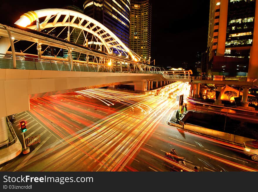 Night street at Bangkok sathorn and Narathiwat intersection. Night street at Bangkok sathorn and Narathiwat intersection