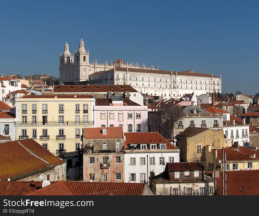 Lisbon, city centre  - View of the old buildings of Alfama. Lisbon, city centre  - View of the old buildings of Alfama