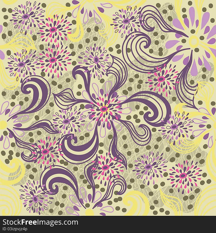 Seamless floral pattern in cartoon style