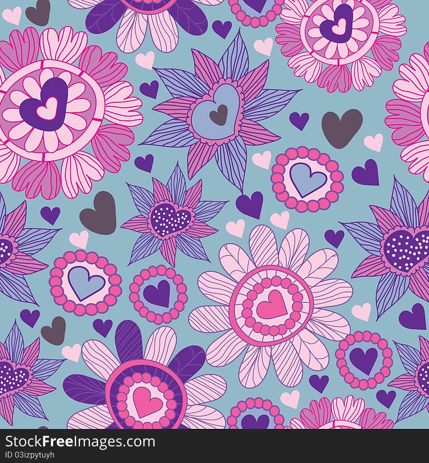 Seamless floral pattern with heart