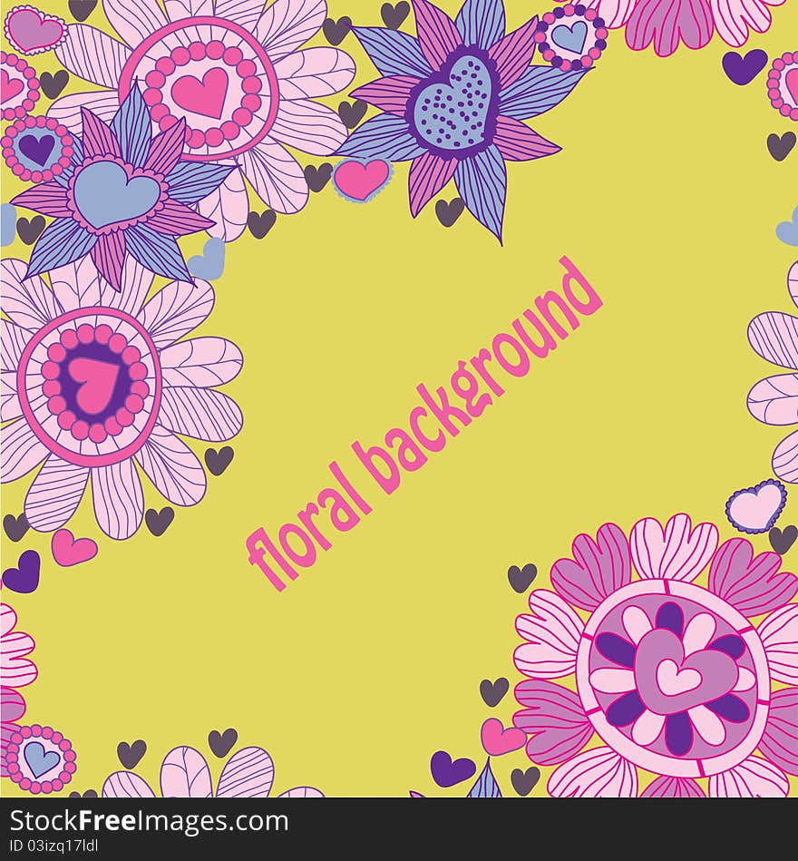 Floral Pattern With Flower And Heart