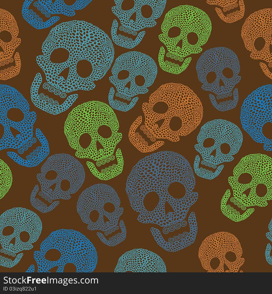 Seamless colorful pattern with skull. Background