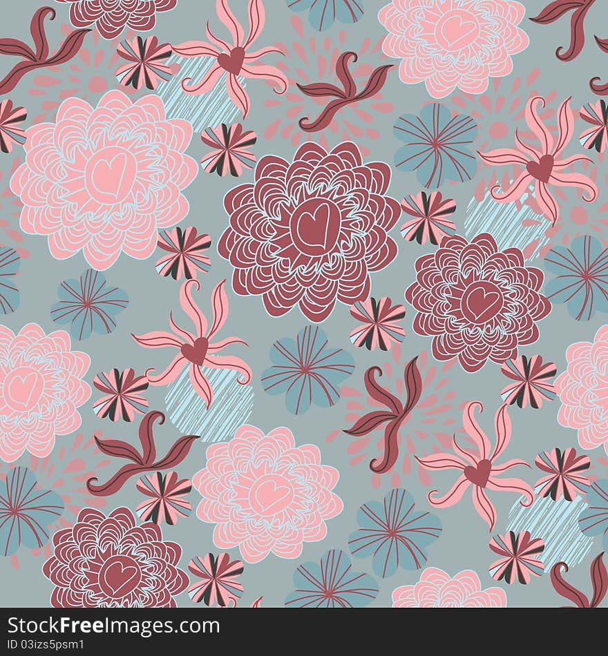 Seamless floral pattern in cartoon style. Seamless floral pattern in cartoon style