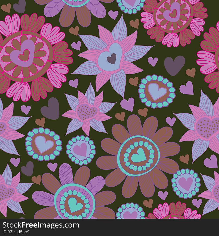 Seamless floral pattern in cartoon style. Seamless floral pattern in cartoon style