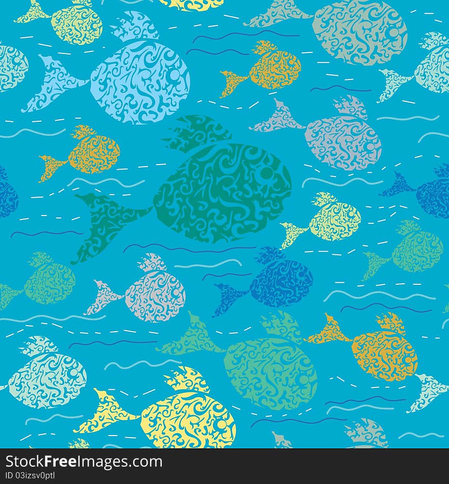 Cartoon seamless pattern with colorful fish. Pattern