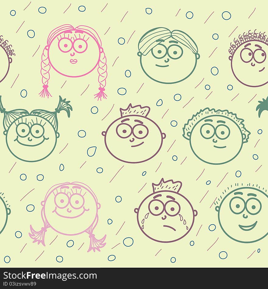 Seamless pattern of kid s faces