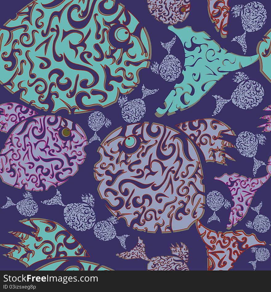 Cartoon seamless pattern with colorful fish. Pattern