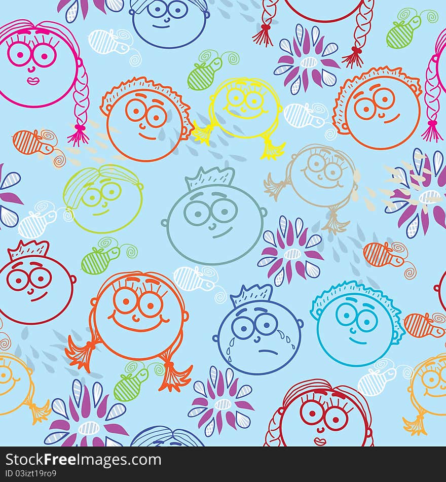 Cartoon seamless pattern of kid's faces