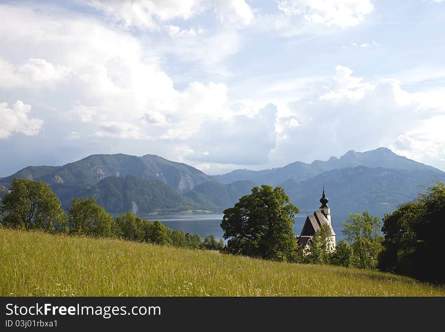 Landscape panorama with church