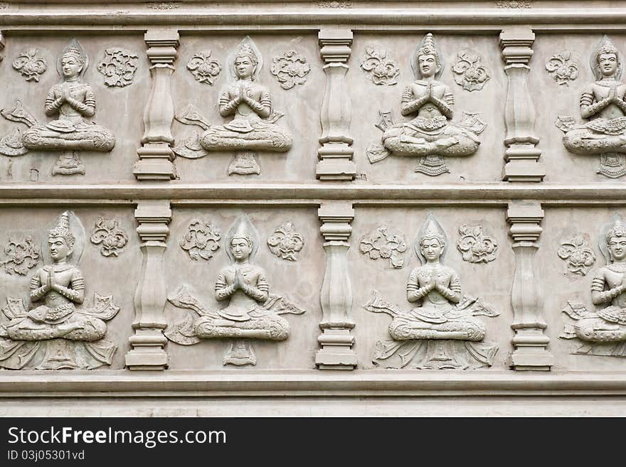 Wall of temple buddha in thailand