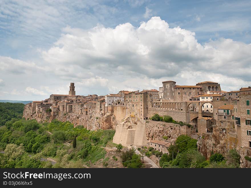 Village of Pitigliano in Tuscany built on the tuff