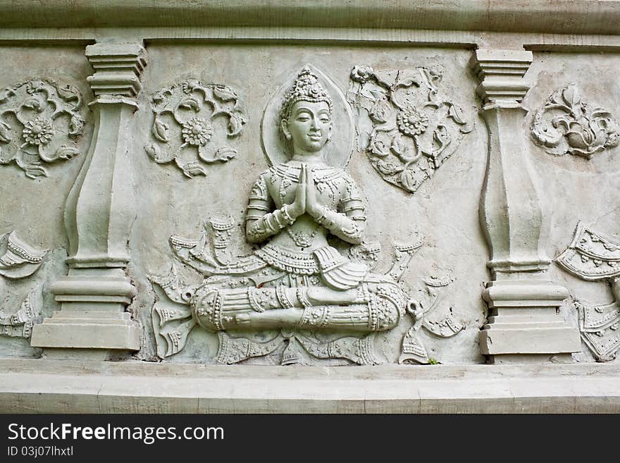 Wall of temple buddha in thailand